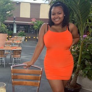 ONLY WORN ONCE, bright orange mini dress